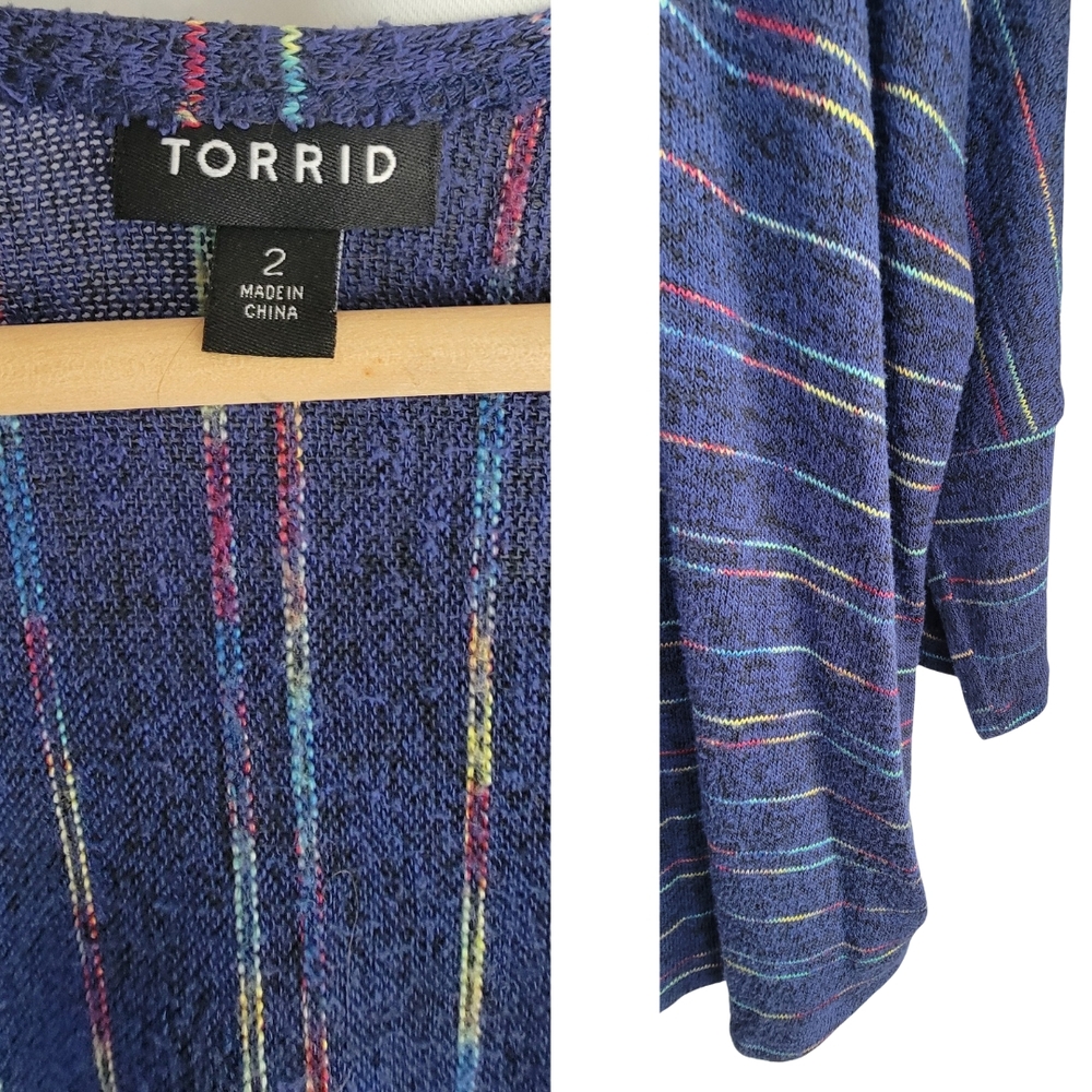 Torrid Navy Multicolor Striped Cardigan - Picture 3 of 3